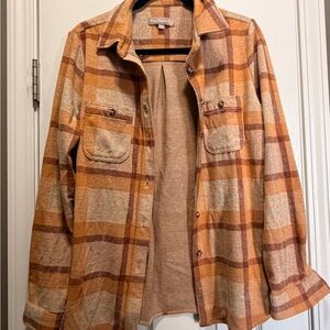 Light Brown and Rust Plaid Button-Up Shacket